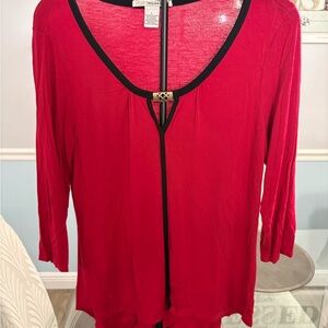 Chic Red Blouse with Black Trim